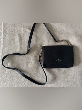 kate spade Black Leather Crossbody Wallet with Gold Chain
